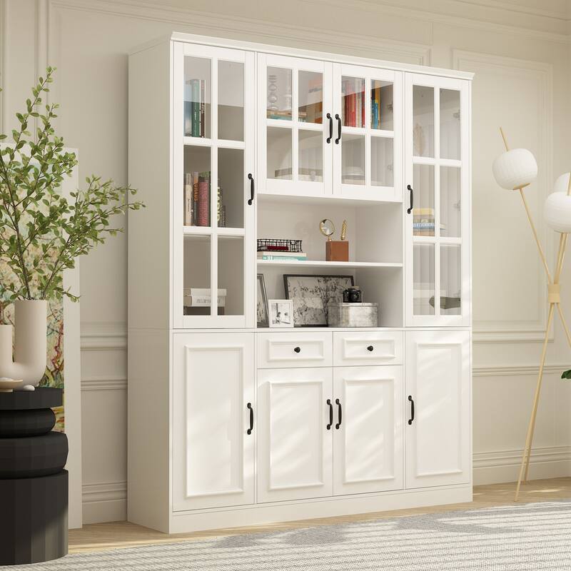 Tall Storage Cabinet Glass Doors Display Cabinet Bookcase Home Office