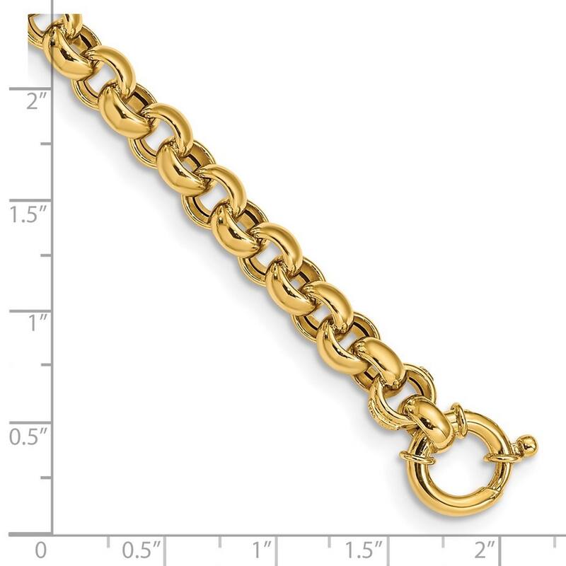 Curata 14k Yellow Gold Hollow Polished Fancy Rolo Link Bracelet 7.5 Inch
