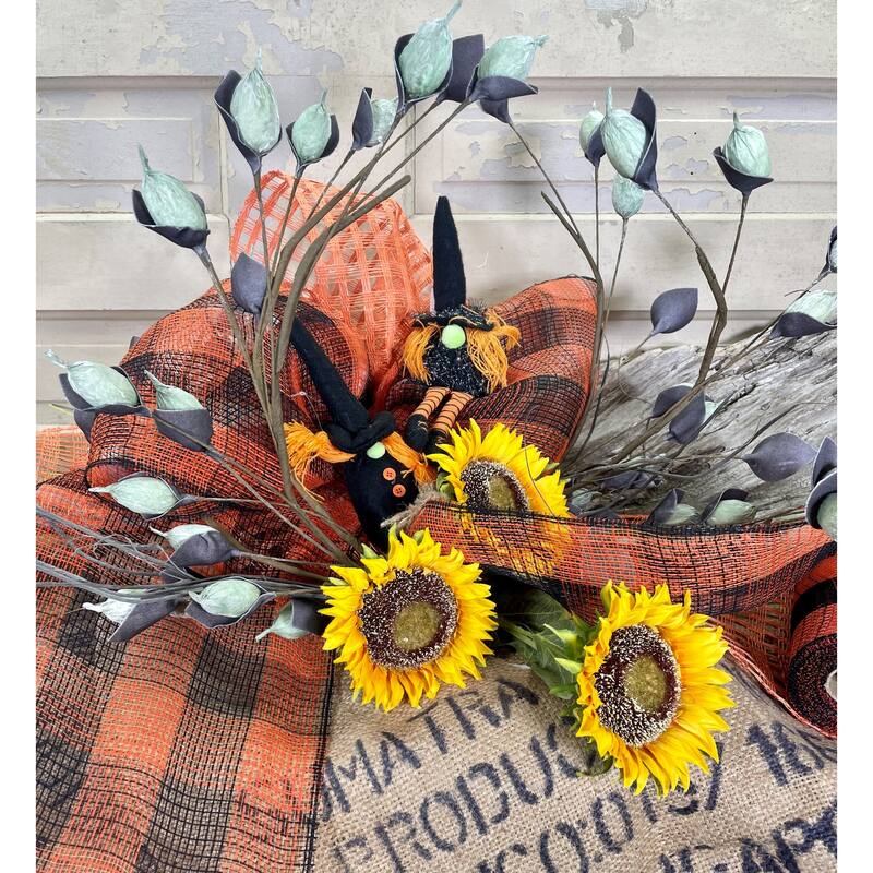 Ribbon Poly Burlap Mesh Orange Black Check 10.5" x 10YD - 10" x 10YD