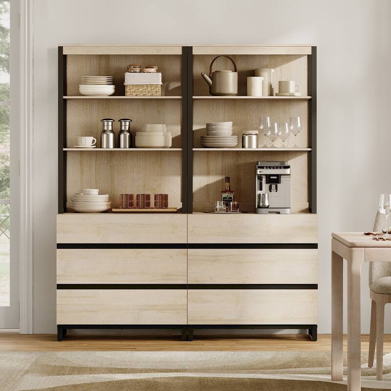 WAMPAT Modern 72" Tall Bookcase with Drawers and Open Book Shelfs, Library Book Shelf for Home Office, Living Room