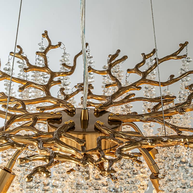 Modern Glam Crystal Chandelier Antique Brass/Polished Nickel Branch Style Pendant Ceiling Light for Dining Room Bedroom
