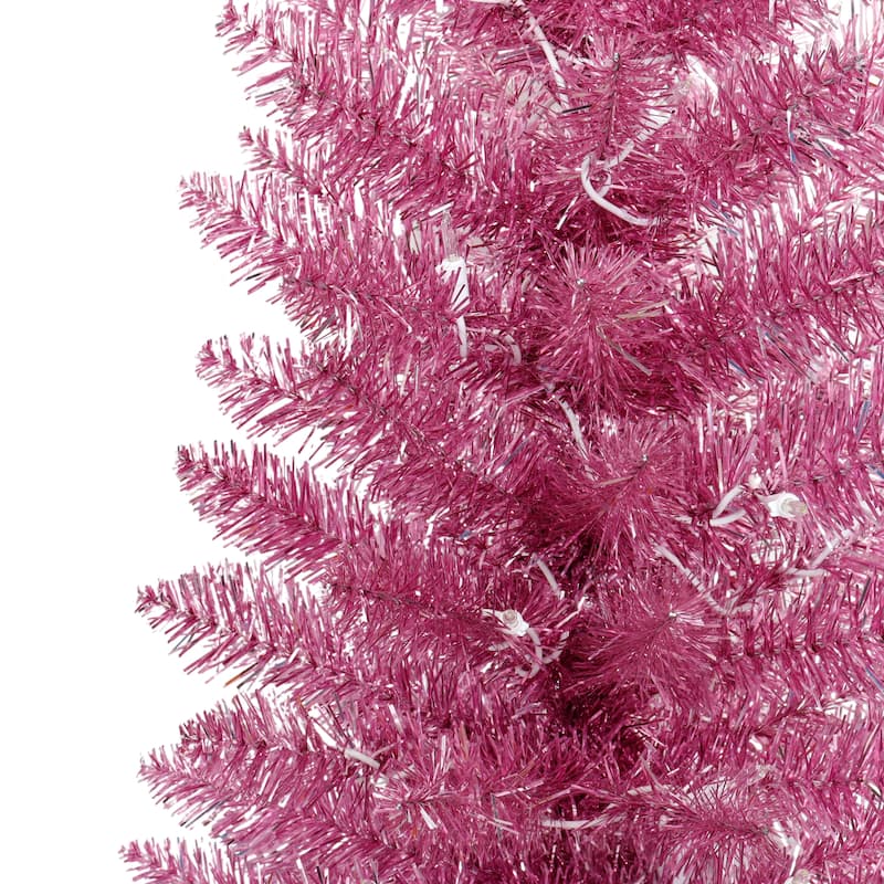 Puleo International 4.5 ft. Pre-Lit Pink Tinsel Artificial Tree