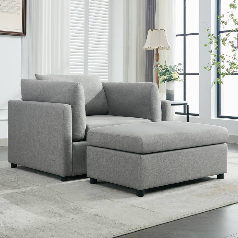 Roomfitters 50" Oversized Armchair with Ottoman, Modern Accent Chair, Lumbar Support, Reading Sofa for Bedroom