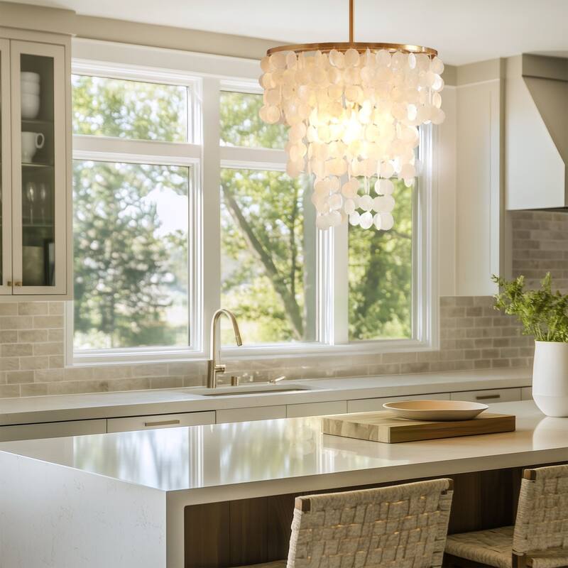 INK+IVY Isla Dimmable Layered Capiz Chandelier
