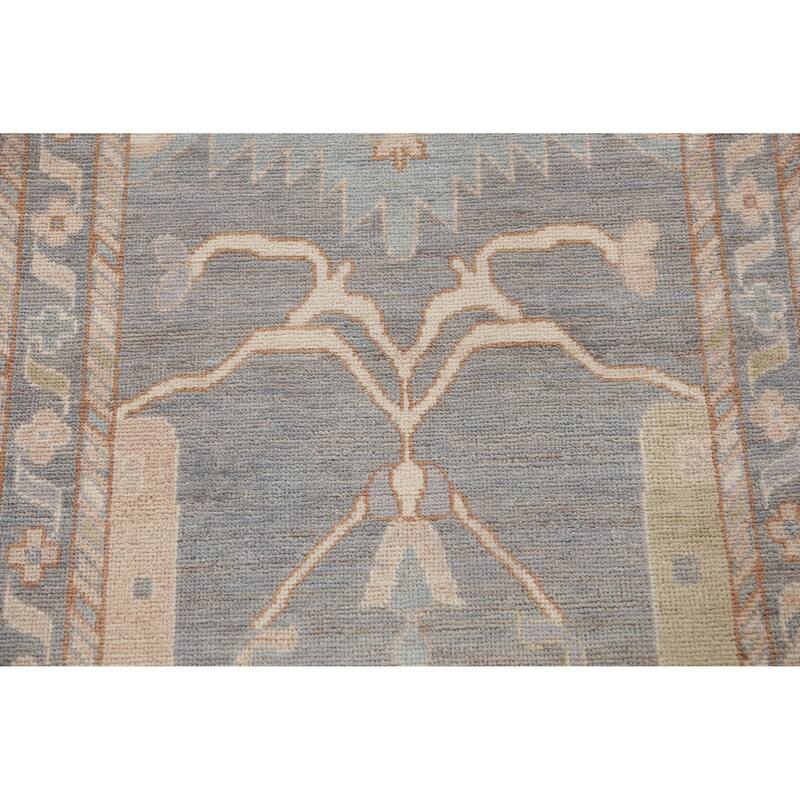 Hand Knotted Oriental 100% Wool Carpet Transitional Floral Greys & Charcoal Oushak Runner Rug - 11' 10'' X 3' 0''