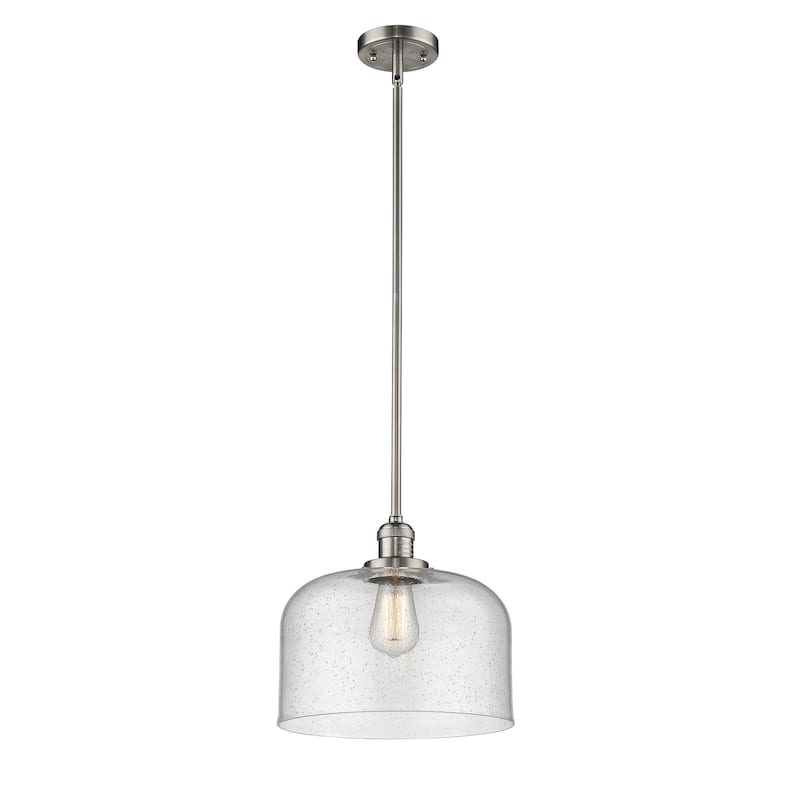 Innovations Lighting Franklin Restoration Bell - 1 Light 12" Stem Hung Mini Pendant - Seedy/Brushed Satin Nickel