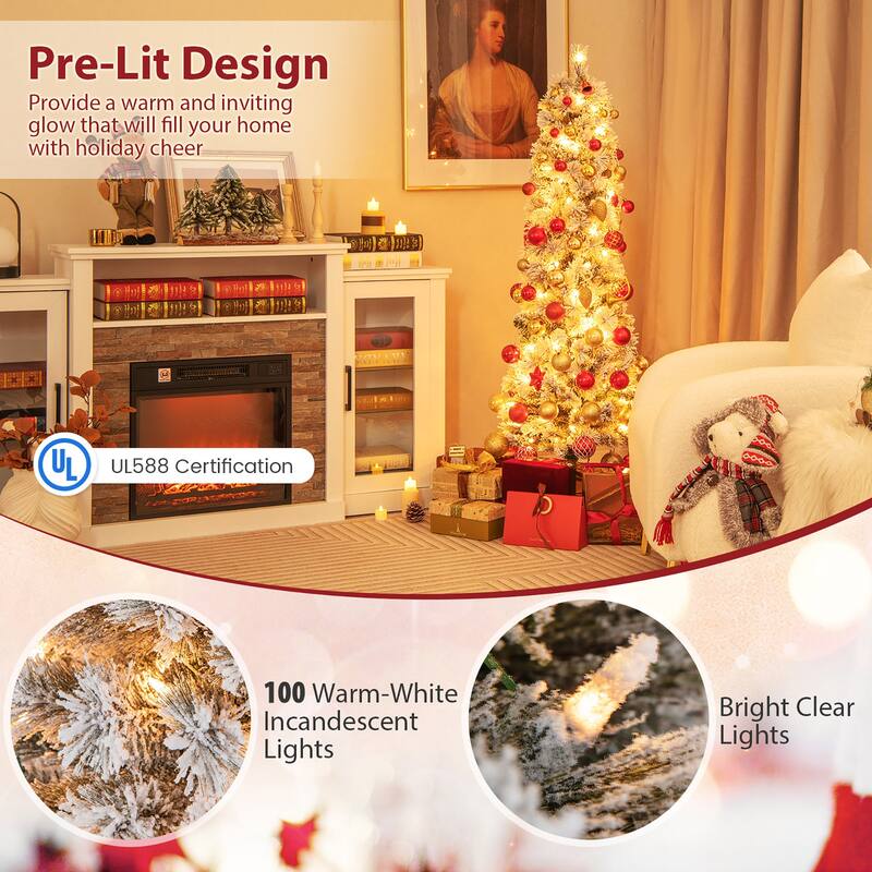 Gymax 4.5/6/7 FT Pre-Lit Artificial Christmas Tree Slim Pencil Xmas