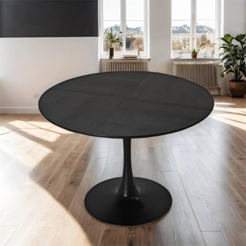 47.24" Round Dining Table with Solid Wood Grain Table Top, Metal Base