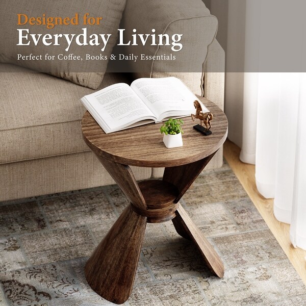COZAYH Mid-Century Modern Rubberwood End Table, Round - Bed Bath