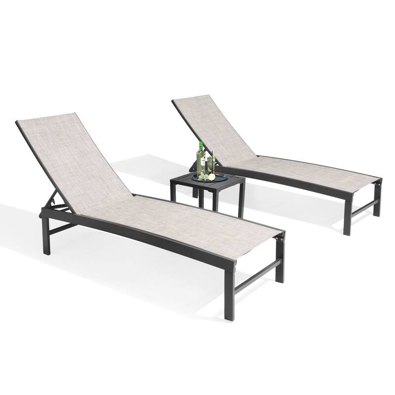 VredHom Outdoor Aluminum Adjustable Chaise Lounge Chairs and Side Table Set - 60.4 in L * 24.6 in W * 16.1/40.8 in H