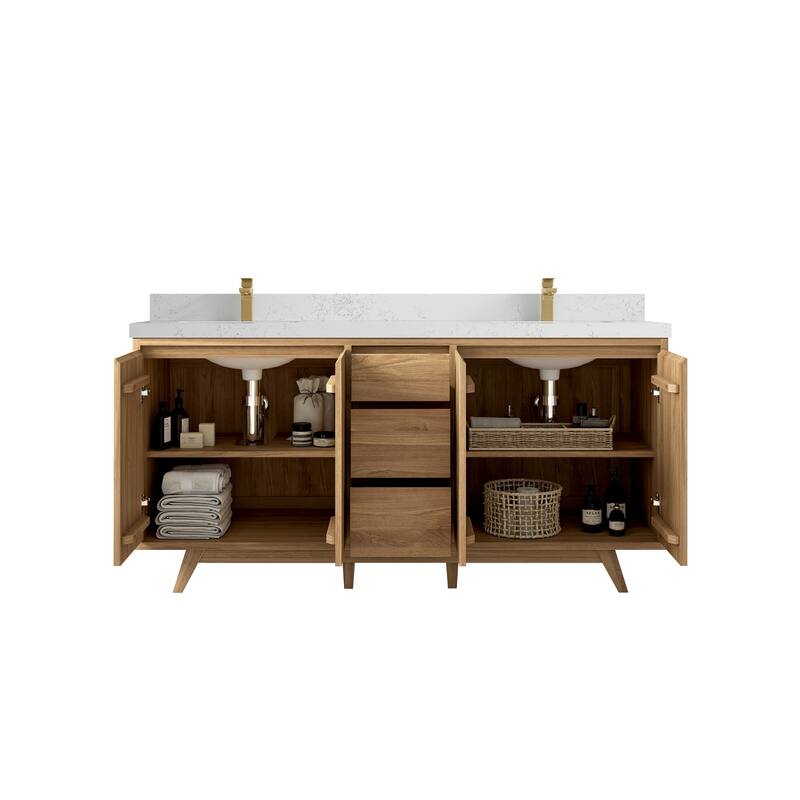 Willow Collections 72 in. W x 22 in. D s Madison Teak Double Sink Bathroom Vanity with Countertop