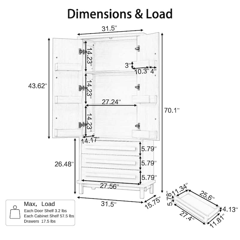 Christopher Knight Home - Linda 70" Kitchen Pantry Cabinet with Adjustable Shelves, 3 Drawers & 6 Door Racks