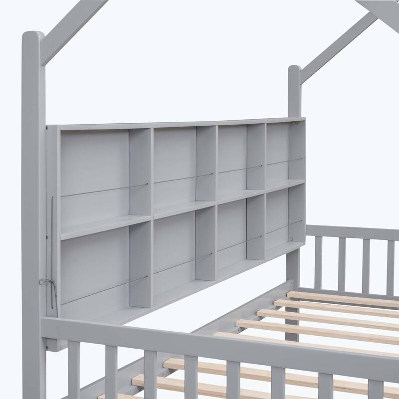 Comfortable Wooden House Bed with 2 Drawers,Kids Bed with Storage Shelf