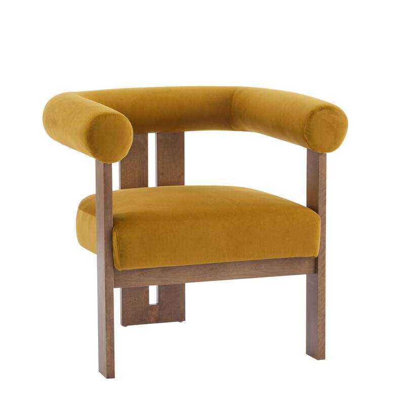 Roomfitters Modern Upholstered Round Arm Accent Chair with Wood Frame,