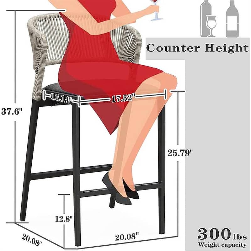 PURPLE LEAF Outdoor Counter Height Bar Stool Set of 2 Outdoor Patio Aluminum Chairs with Cushions