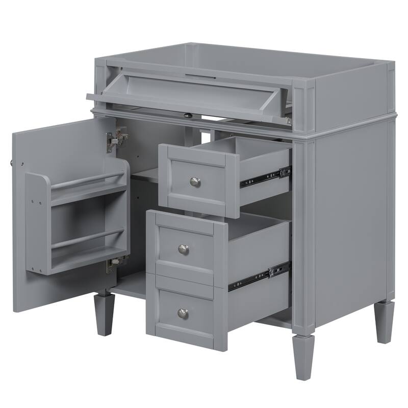 Roomfitters 30" Vanity Base Only, Modern Bathroom Cabinet with 2 Drawers and Tip-out Tray, Basin Not Included - Grey
