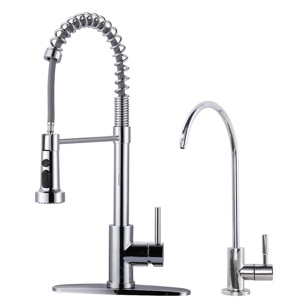 WOWOW Three Function Pull Down Kitchen Faucet with Drinking Water Faucet