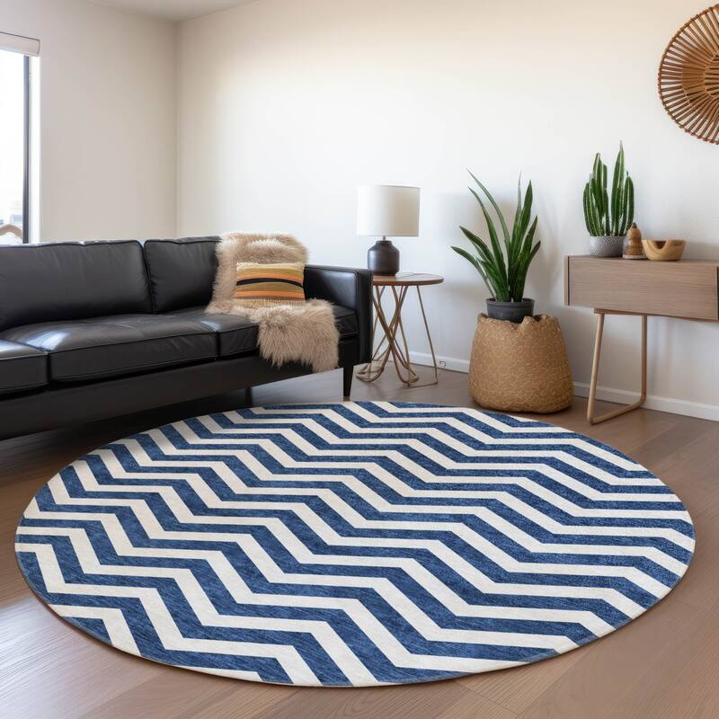 Premium Washable Super Soft Modern Chevron Mayfield Rug - Navy - 8' x 8'