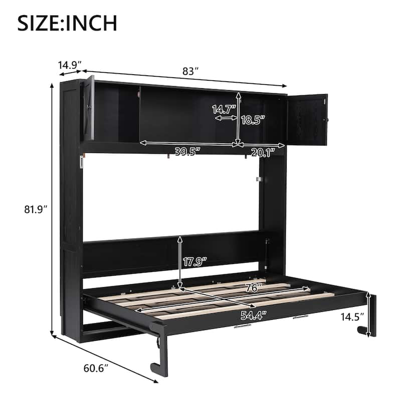Full Size Murphy Bed With Storage Cabinets,There Are 3 Storage Cabinets On Top Of The Bed