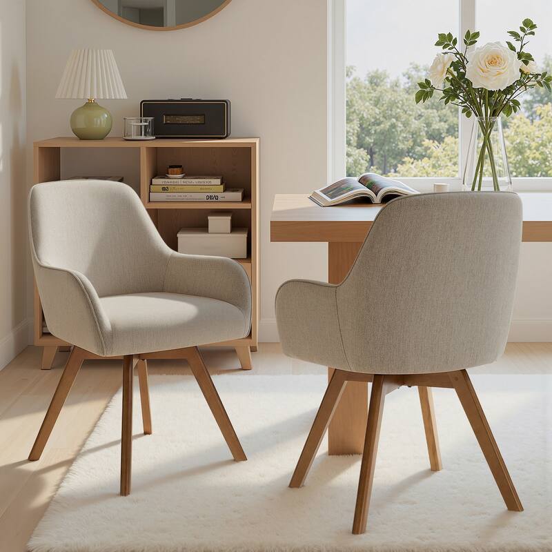 Swivel Upholstered Dining Chair Set of 2 Armchair with Beech Wood Legs - 33.3" H x 23.2" W x 22.4" D