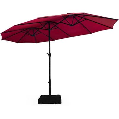 15 Foot Extra Large Patio Double Sided Umbrella with Crank and Base - 15' x 8' (W x H)