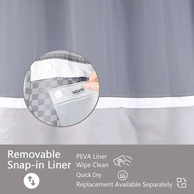 SnapHook Hook Free Shower Curtain with Snap-in Liner & See Through Top