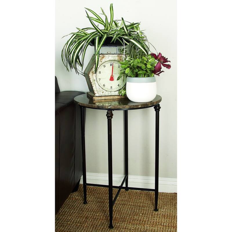 Marble Side End Accent Table with Bronze Metal Legs - Brown - Roche River Decor