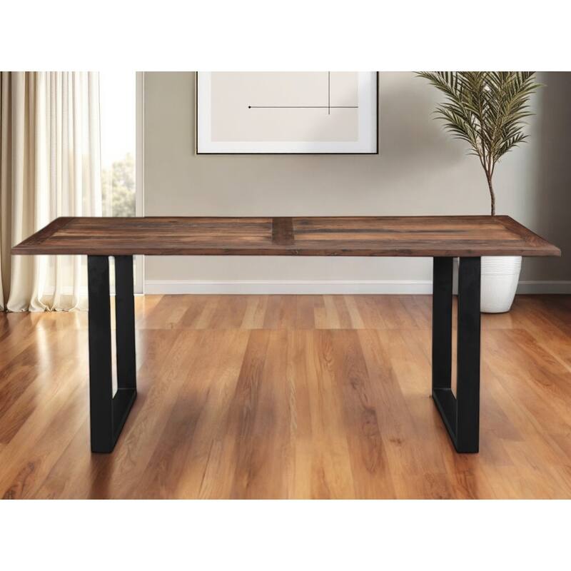 HomeRoots 78" Dark Brown And Black Solid Wood Sled Base Dining Table
