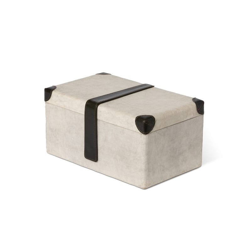 Antique Canvas Storage Box with Genuine Leather - 13"L x 8"W x 6.5"H