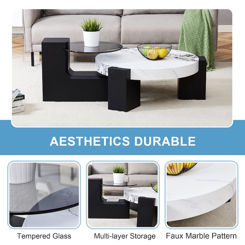 Roomfitters Detachable Double Layer Coffee Table with Modern Design, Space-Saving MDF Table for Versatile Use