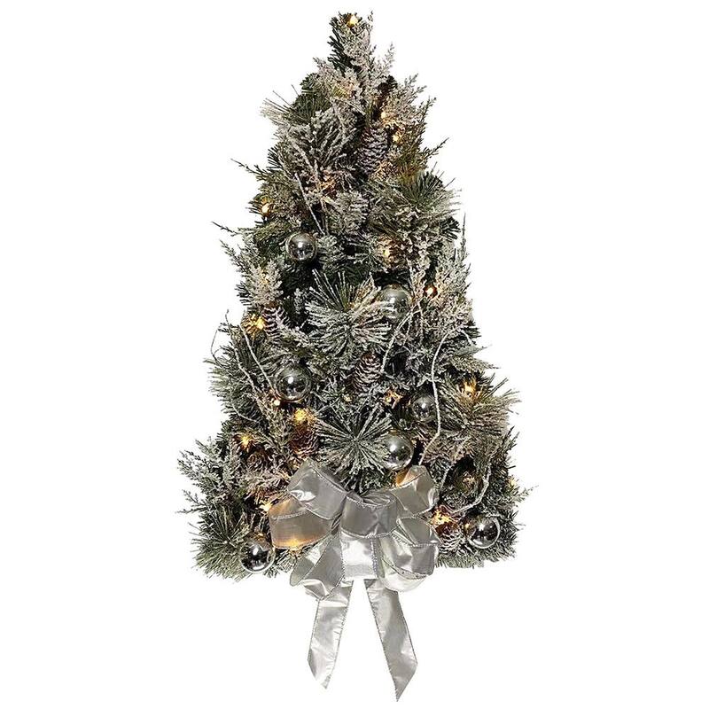 Kurt Adler 26-Inch Pre-Lit Snowy Silver Wall Tree - Green