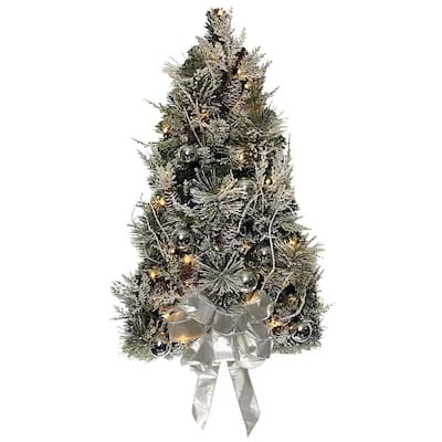 Kurt Adler 26-Inch Pre-Lit Snowy Silver Wall Tree - Green