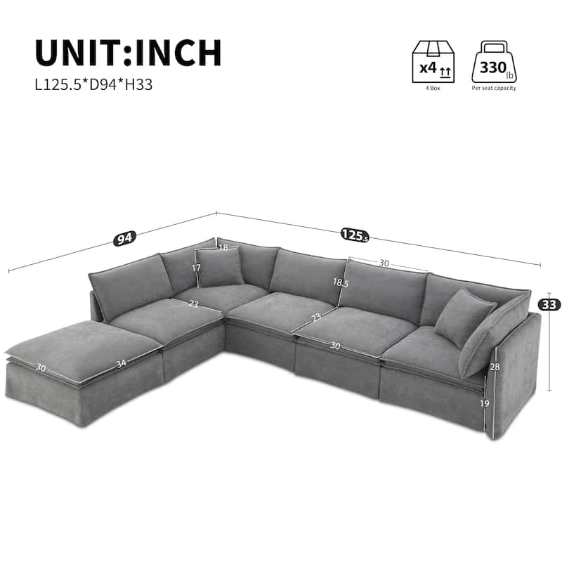 6-Seater Oversized Chenille Couch with Movable Ottoman by Harper&Bright Designs