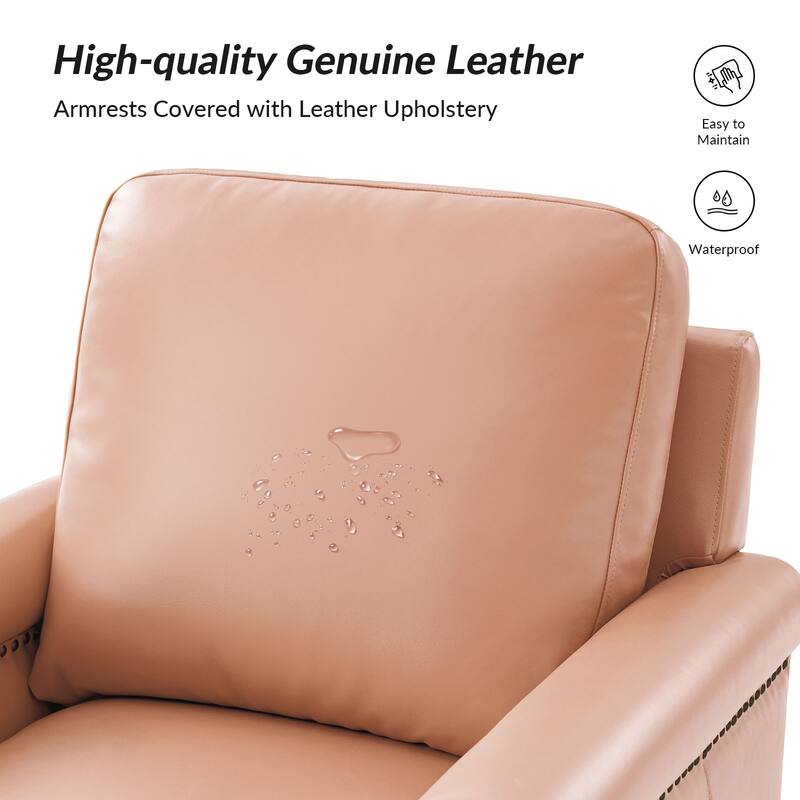 Kunz Transitional Genuine Leather Armchair with Removable Cushion and Nailhead Trims by HULALA HOME