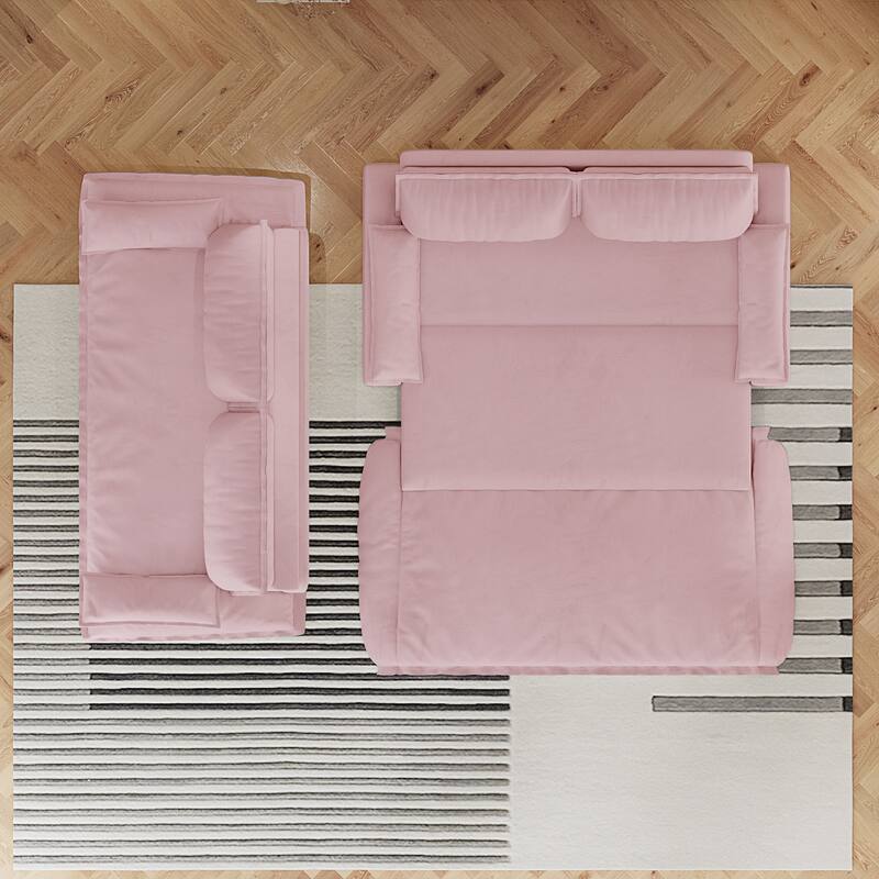 3-in-1 Convertible Sleeper Sofa Loveseat with 2 Soft Pillows, Pull-Out Sofa Bed, Chaise Lounge Sofa for Living Room