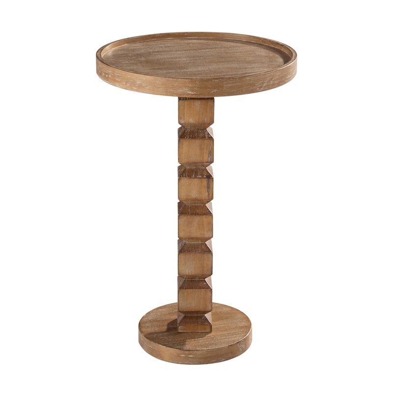 COZAYH Farmhouse Wood End Table Featuring a Stacked Column Base, Rustic Round Pedestal Side Table