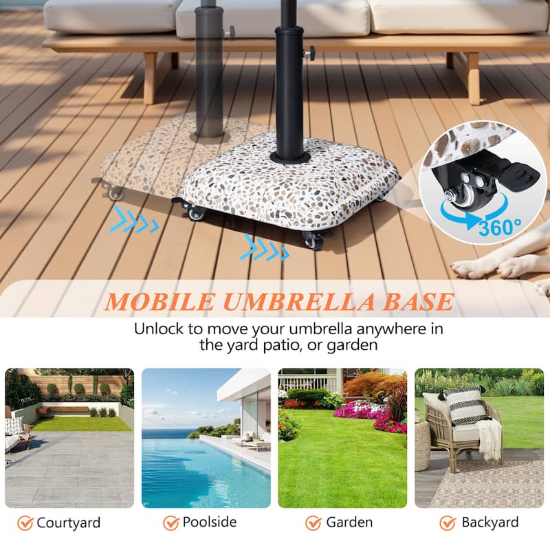 Pellebant Outdoor Patio Square Umbrella Base Concrete-Cobble Finish Swivel Wheels