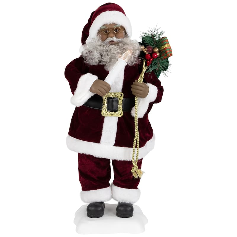 African American Animated Santa Claus with Lighted Candle and Music Christmas Figure - 24"