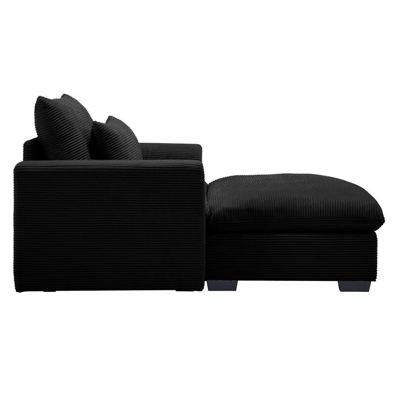 Modern Living Room Chair, Upholstered Fabric Accent Armchair, Corduroy Single Sofa Chair with Ottoman for Office/Bedroom