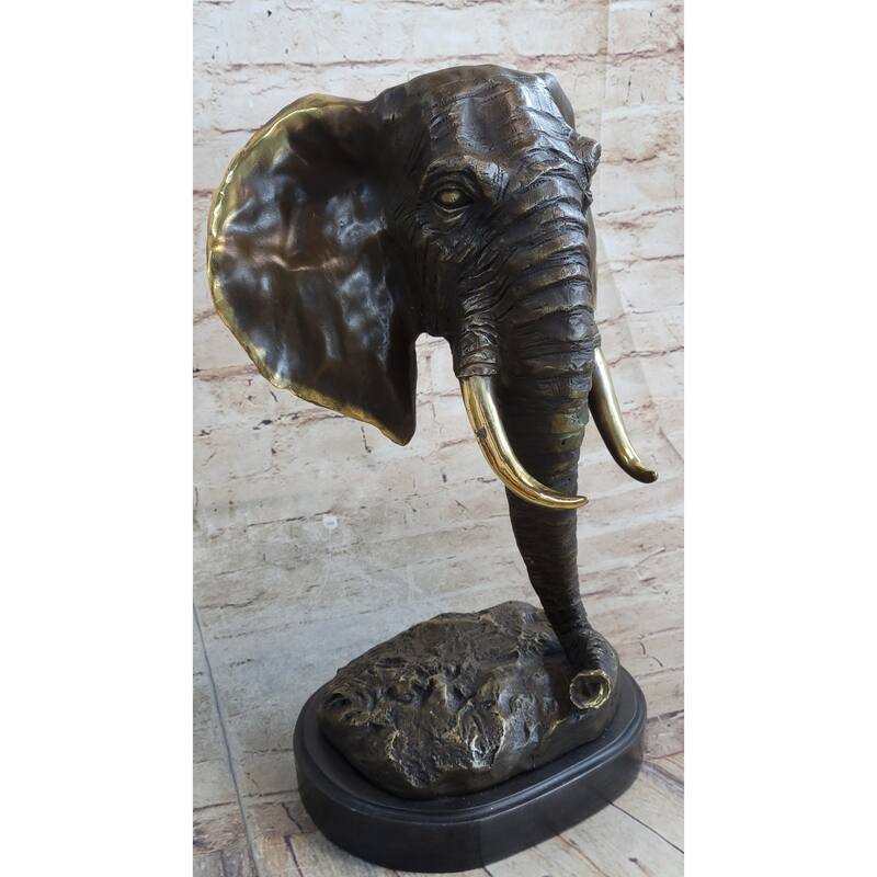 Abstract Floating Imitative Elephant Head Bust Bronze Sculpture Statue Art Africa