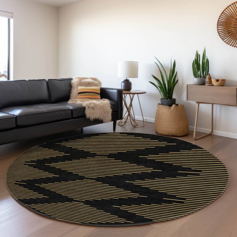 Premium Washable Super Soft Global Stripes Mayfield Rug - Black - 8' x 8'