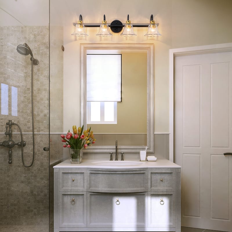 Modern Industrial 3/4-Light Bathroom Vanity Light with Clear Glass Shades