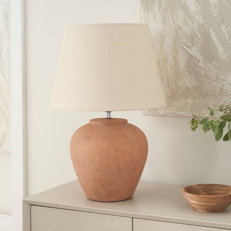Nourison 20" Rustic Ceramic Pot Table Lamp - Terracotta