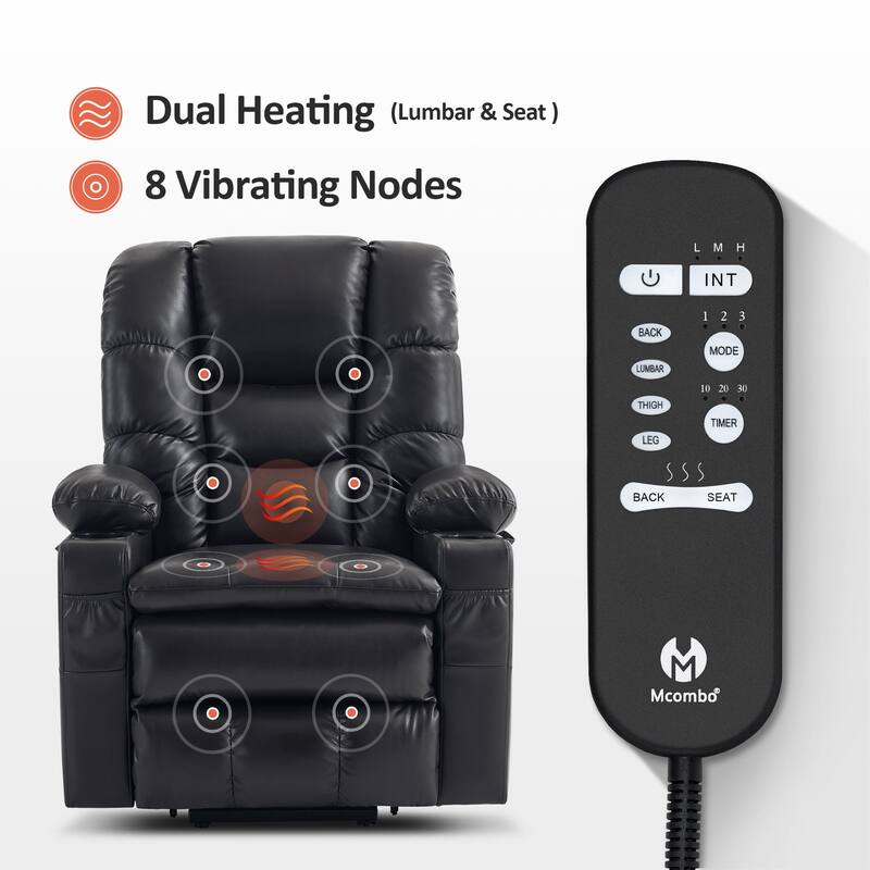 MCombo Large Dual Motor Power Lift Recliner Chair with Massage and Dual Heating for Elderly People, Faux Leather 7634