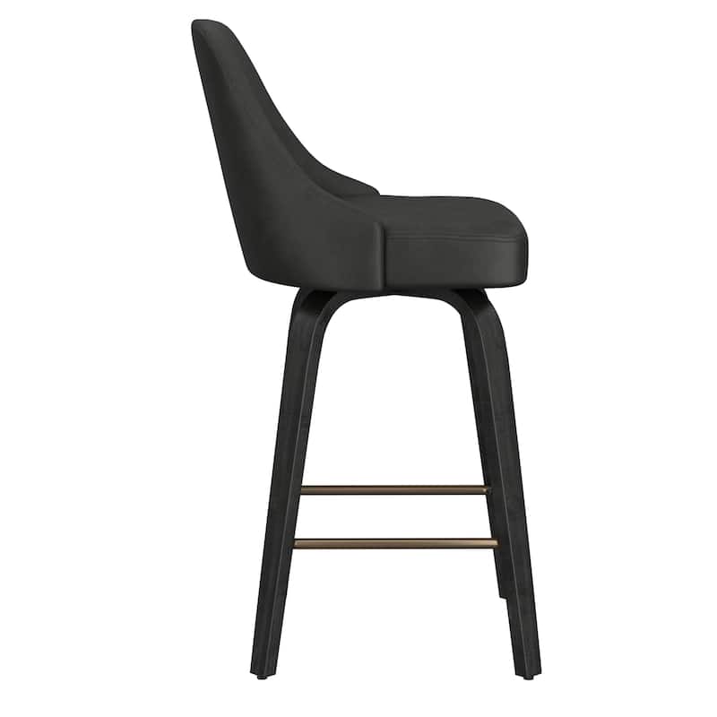 Modern Faux Leather & Bentwood 26" Counter Stool w/Swivel, Set of 4 - Ivory & Whitewash