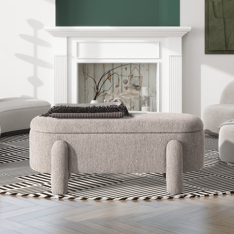 Hugo 49" Boucle Fully Upholstered Oval Storage Bench