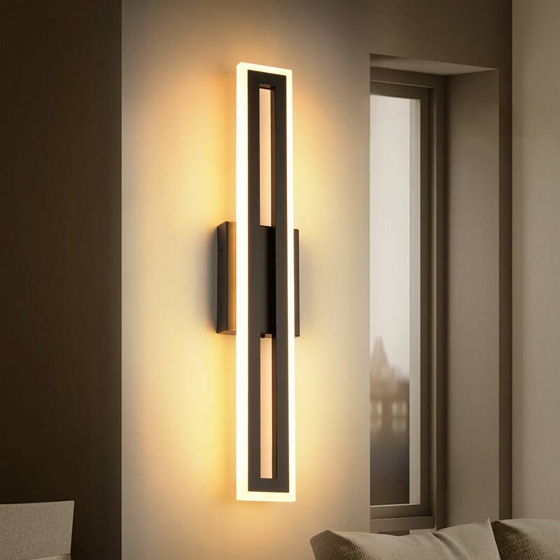 23.6 in. 1-Light Matte Black Linear Rectangular Strip Color Changing Integrated LED Bathroom Vanity Light