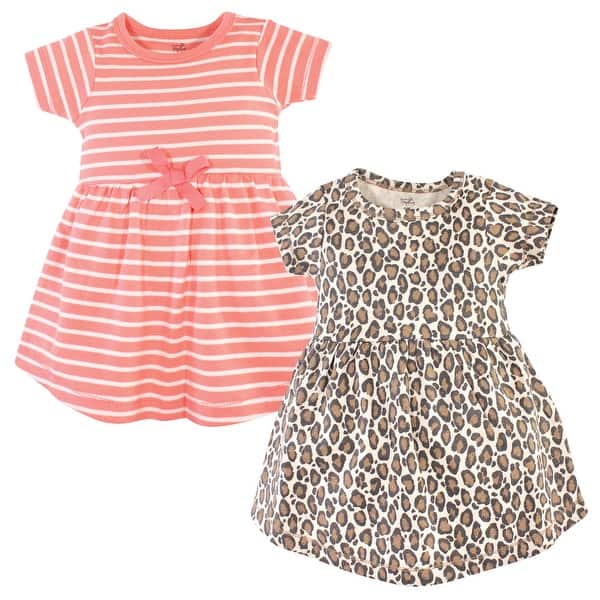slide 2 of 2, Touched by Nature Baby and Toddler Girl Organic Cotton Short-Sleeve Dresses 2pk, Leopard 2T - Baby Toddler Leopard Short-Sleeve