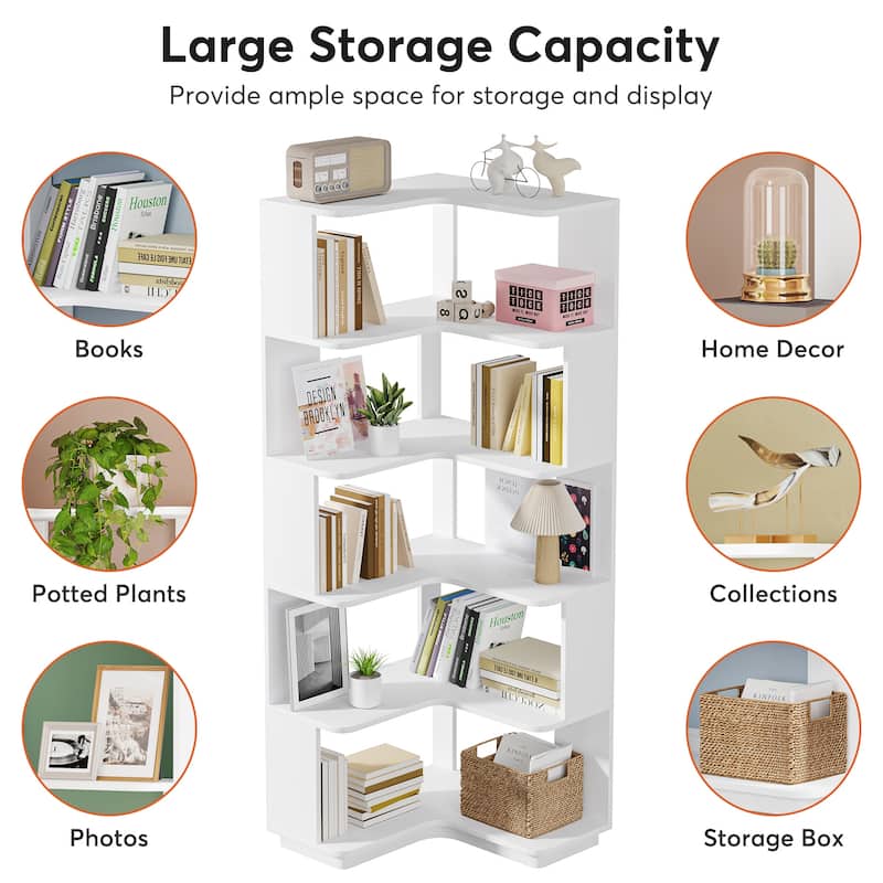 6-Tier Corner Bookshelf, 64.9 Inch Industrial Bookcase with Baffles