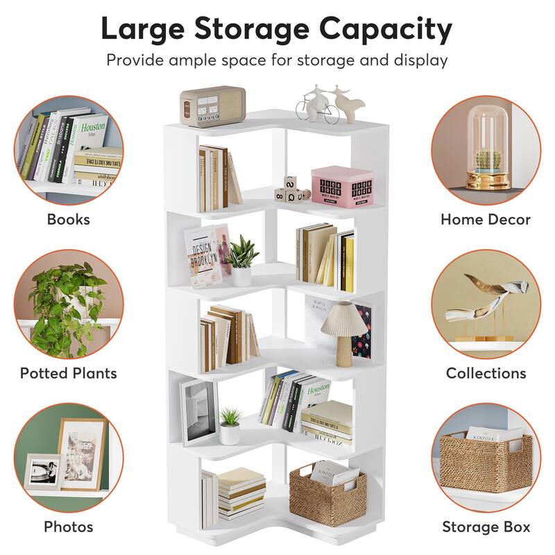 6-Tier Corner Bookshelf, Modern Bookcases for Home Office, Living Room - 23.62" D x 23.62" W × 64.96" H